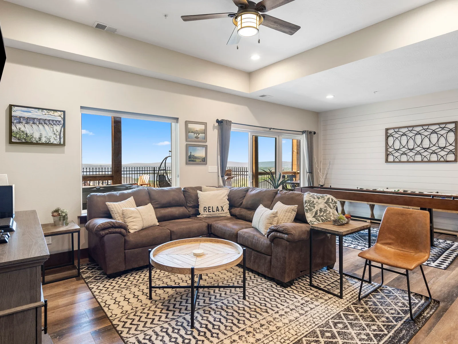 Lower level with comfy couches