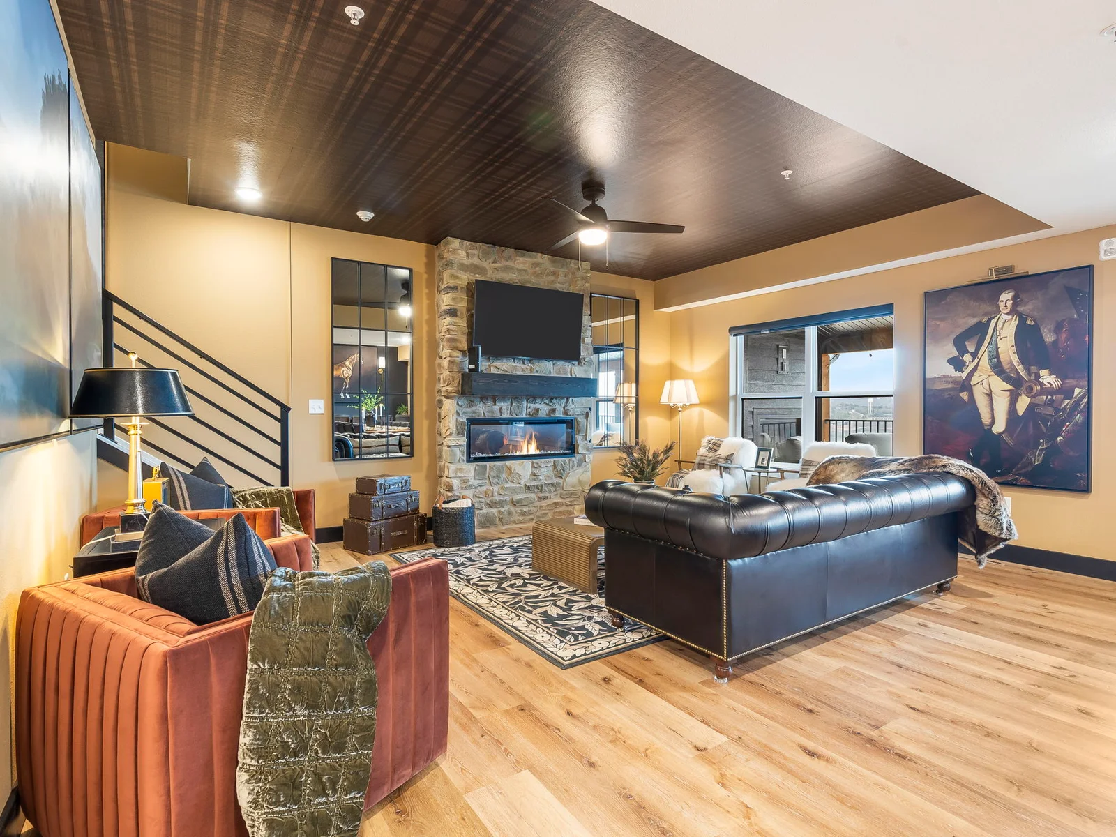 Living space with electric fireplace