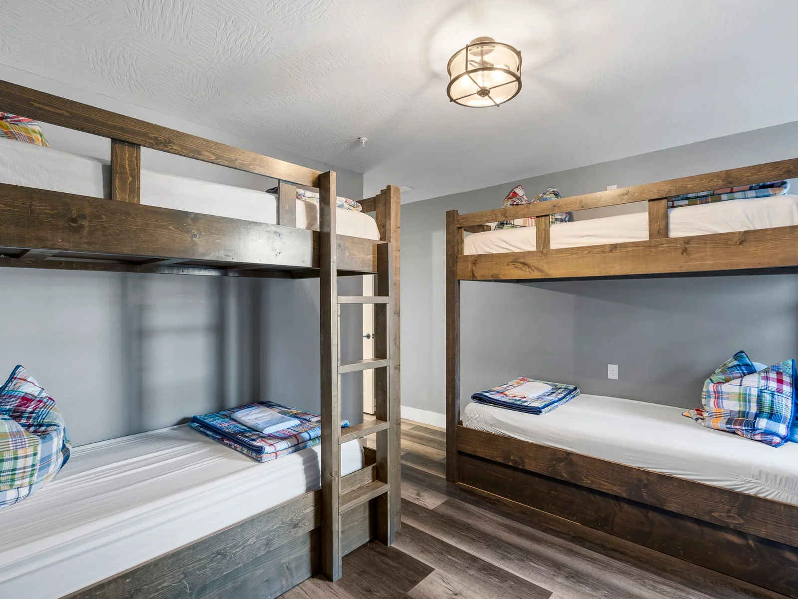 Lower level bunk room with attached bathroom
