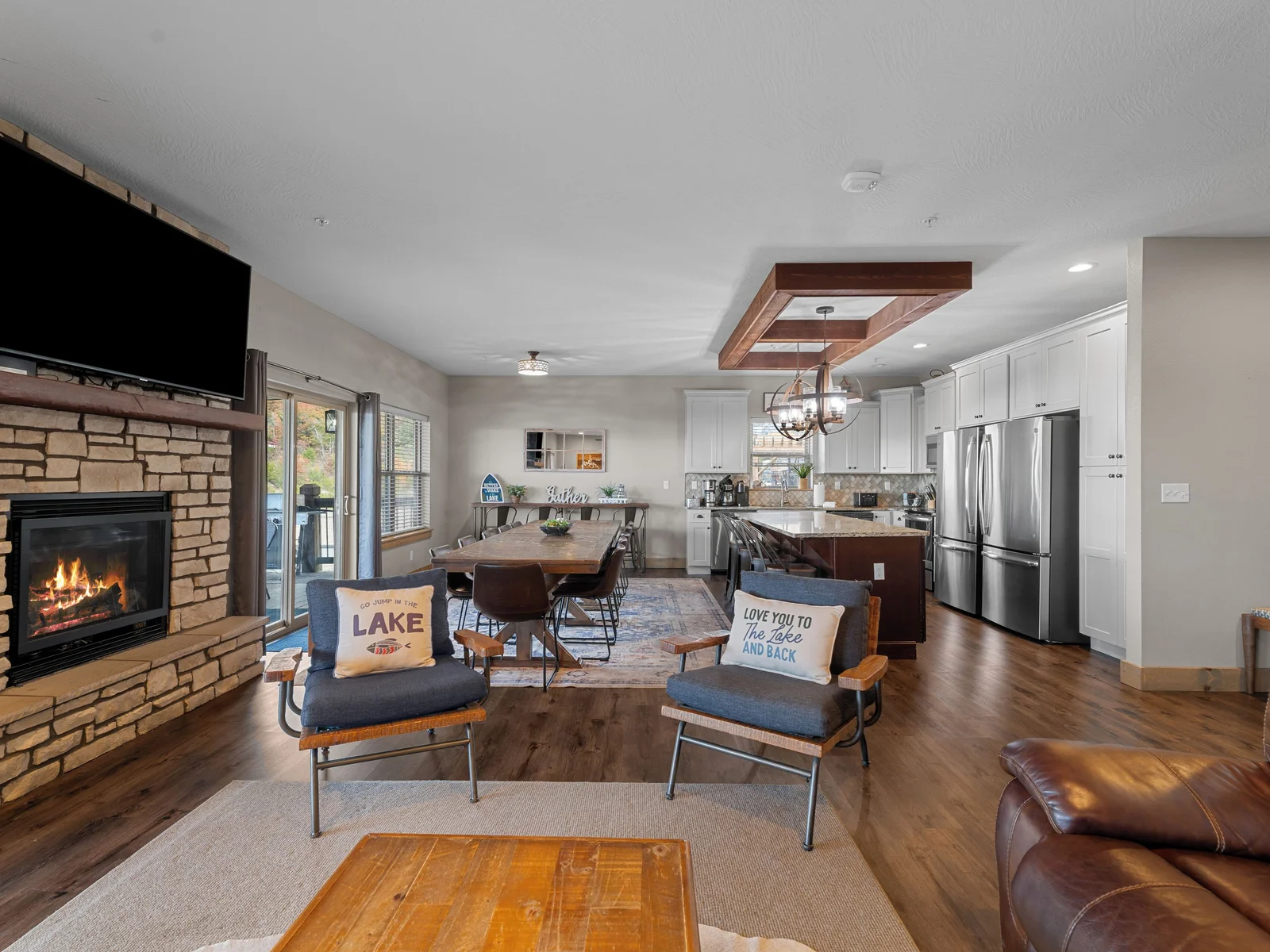 Enjoy morning coffee or evening adult beverages by the gas fireplace.