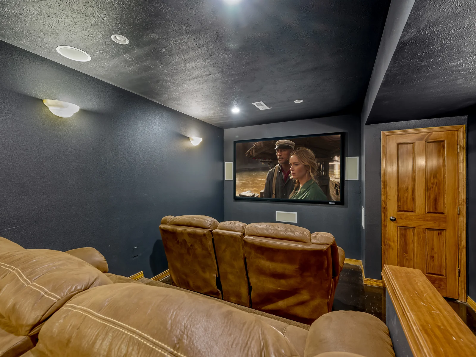 Theater room with 3 levels of seating, fantastic surround sound, & projection tv