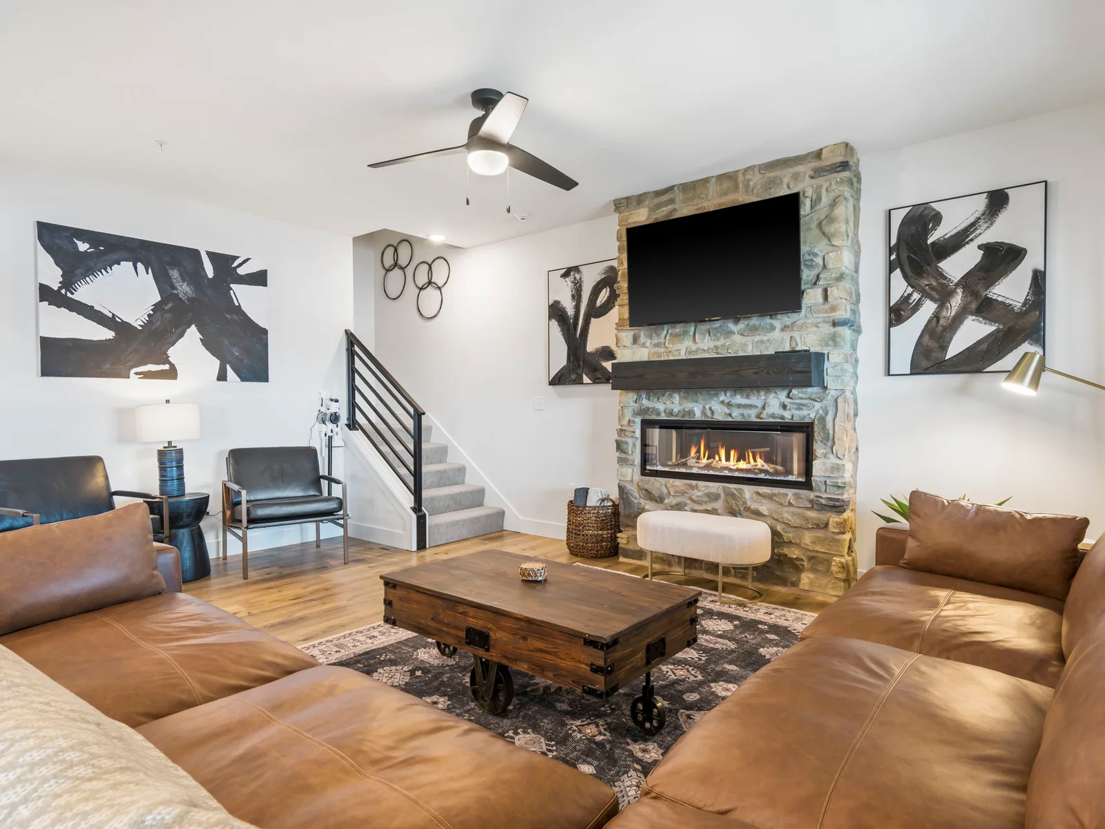 Living area with luxurious leather couches