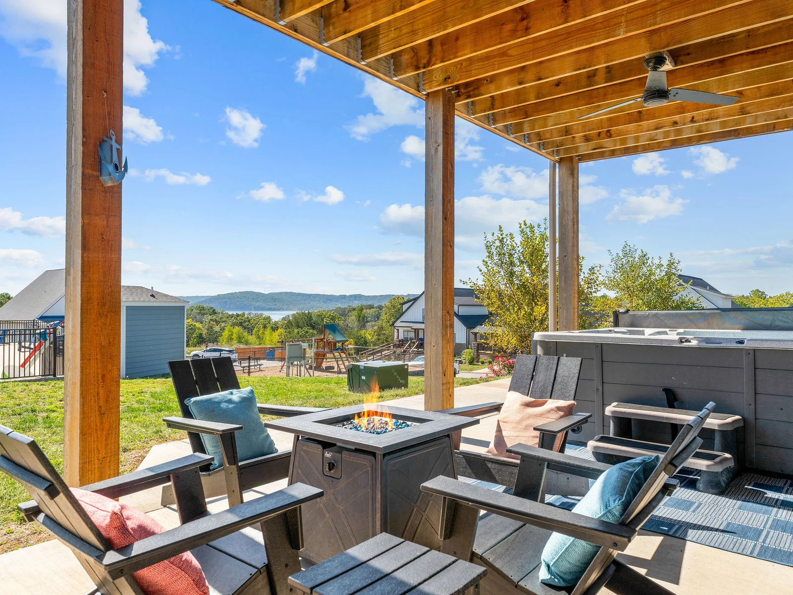 Relax around the firepit IN the hot tub after a long day!