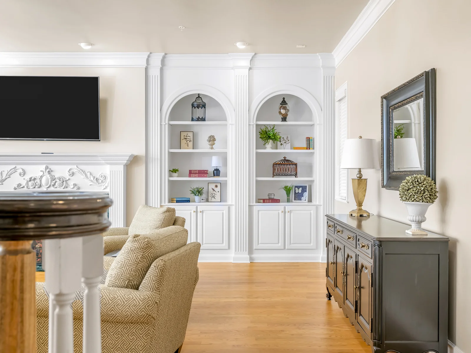 Built in bookcases and gas fireplace