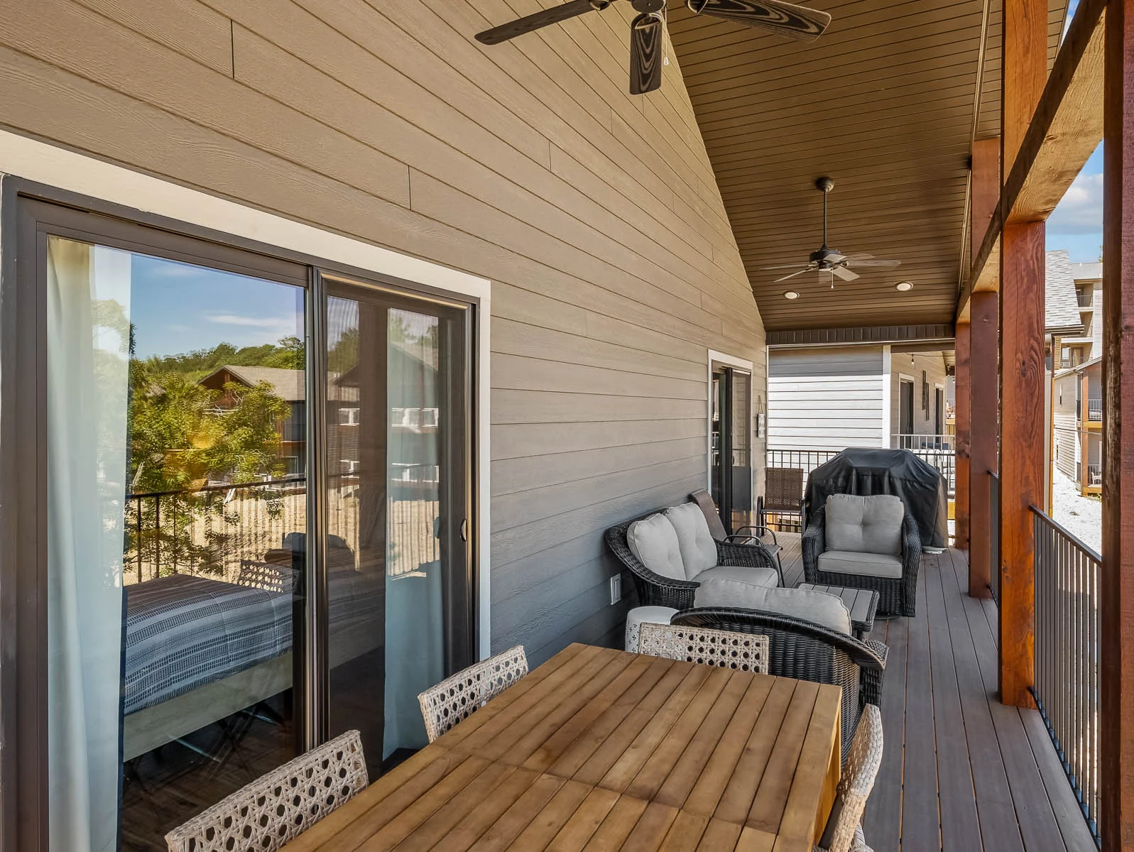 Upper deck with two sliders from King bedroom and living room