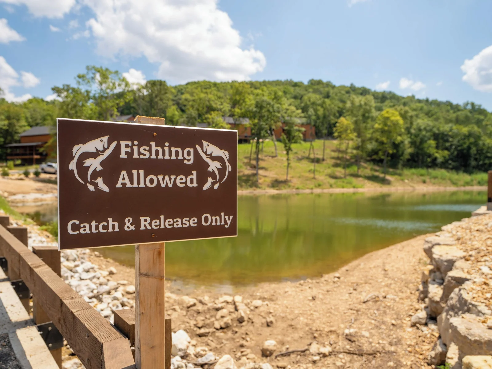 Fishing is very popular with families at Tall Timber Camp. One pond so close to the cabin you can see from the front porch.