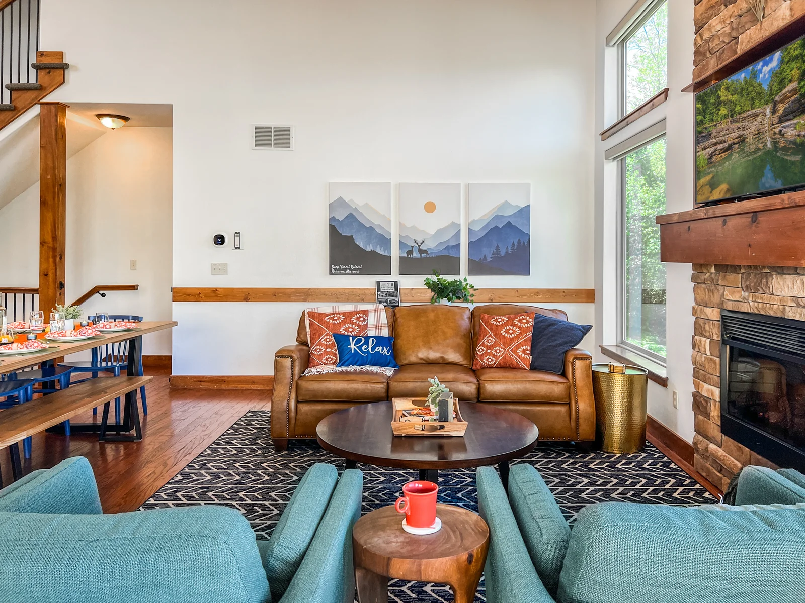Deep Forest Retreat living room is curated for a comfortable and luxurious experience.