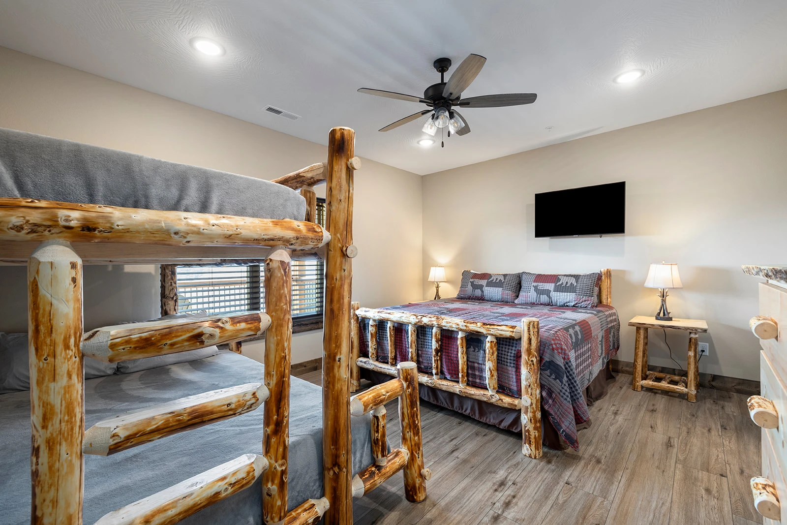 Basement Bedroom King Size Bed with Twin over Queen Bunk