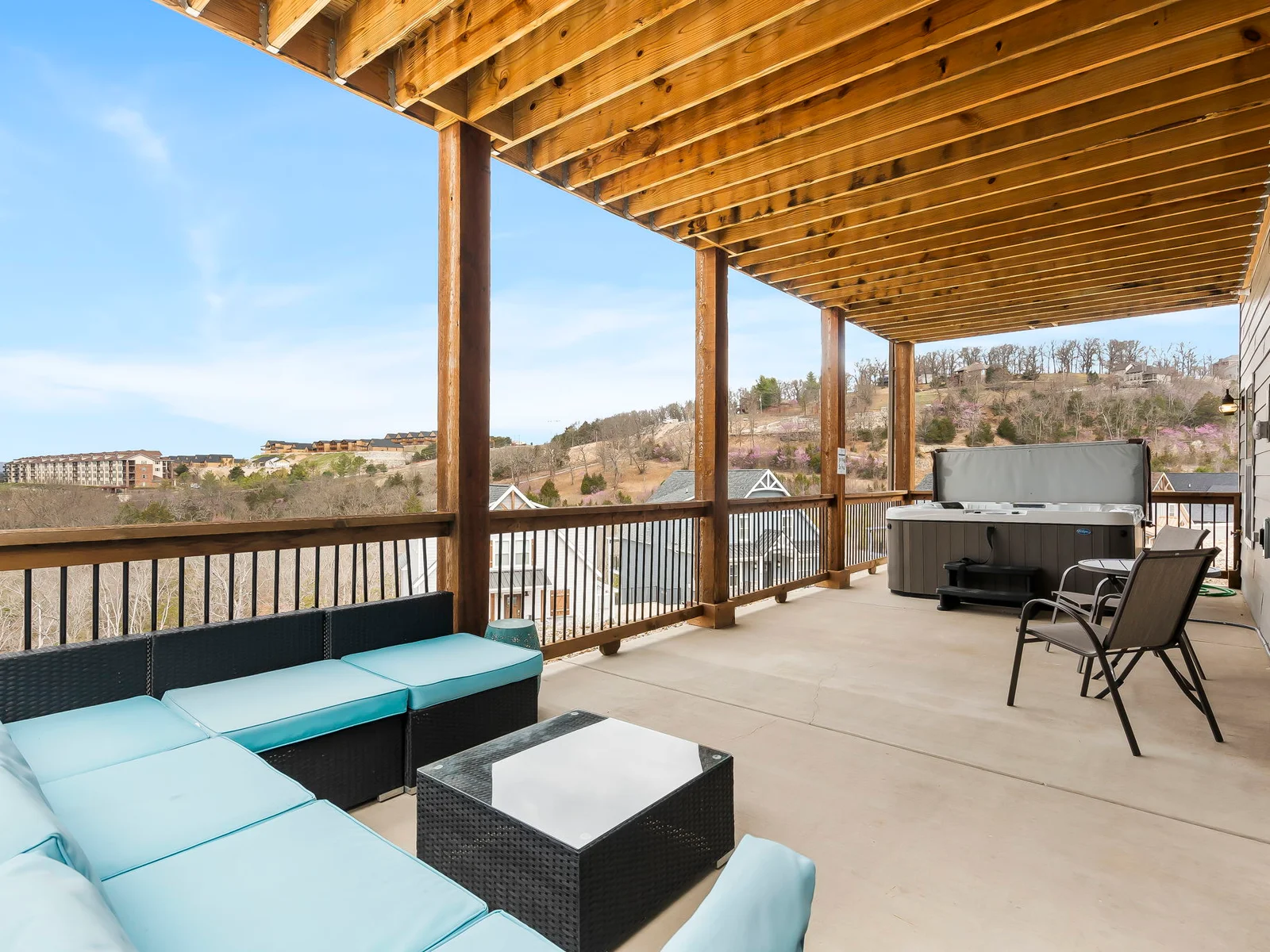 Spacious lower deck with your own private hot tub!