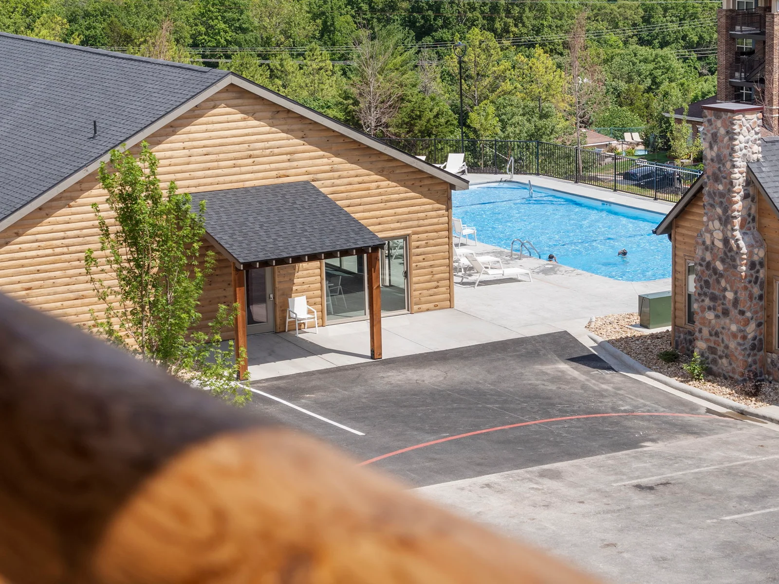 Community outdoor pool visible from your deck