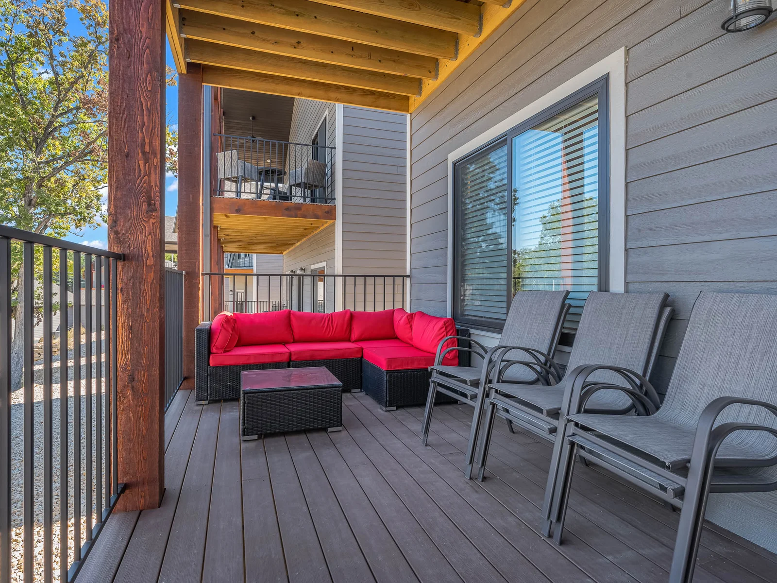 Lower deck with seating and hot tub