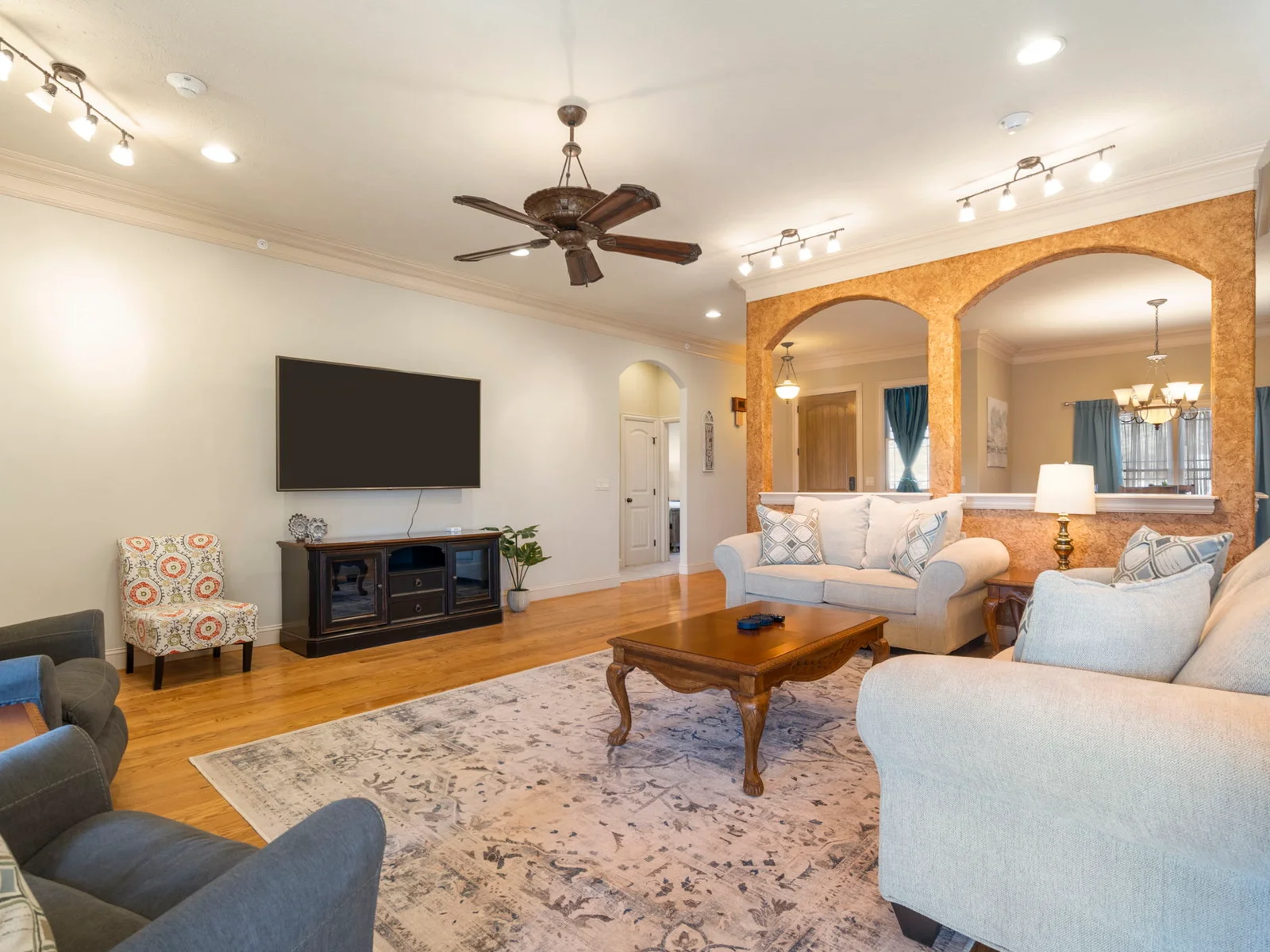 Main floor living area with view of entrance