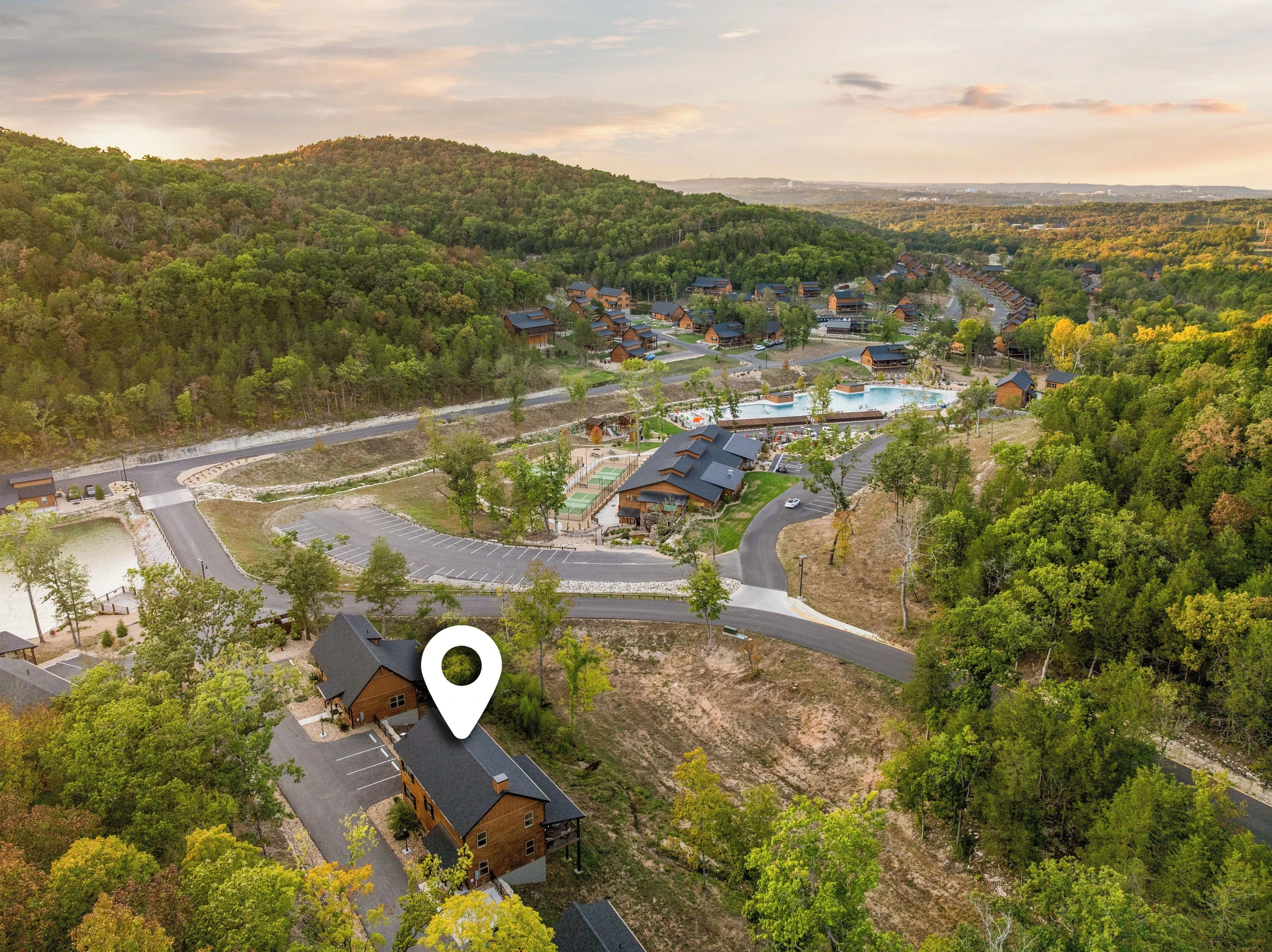 Walking distance from cabin to many of the amenities Tall Timbers has to offer.