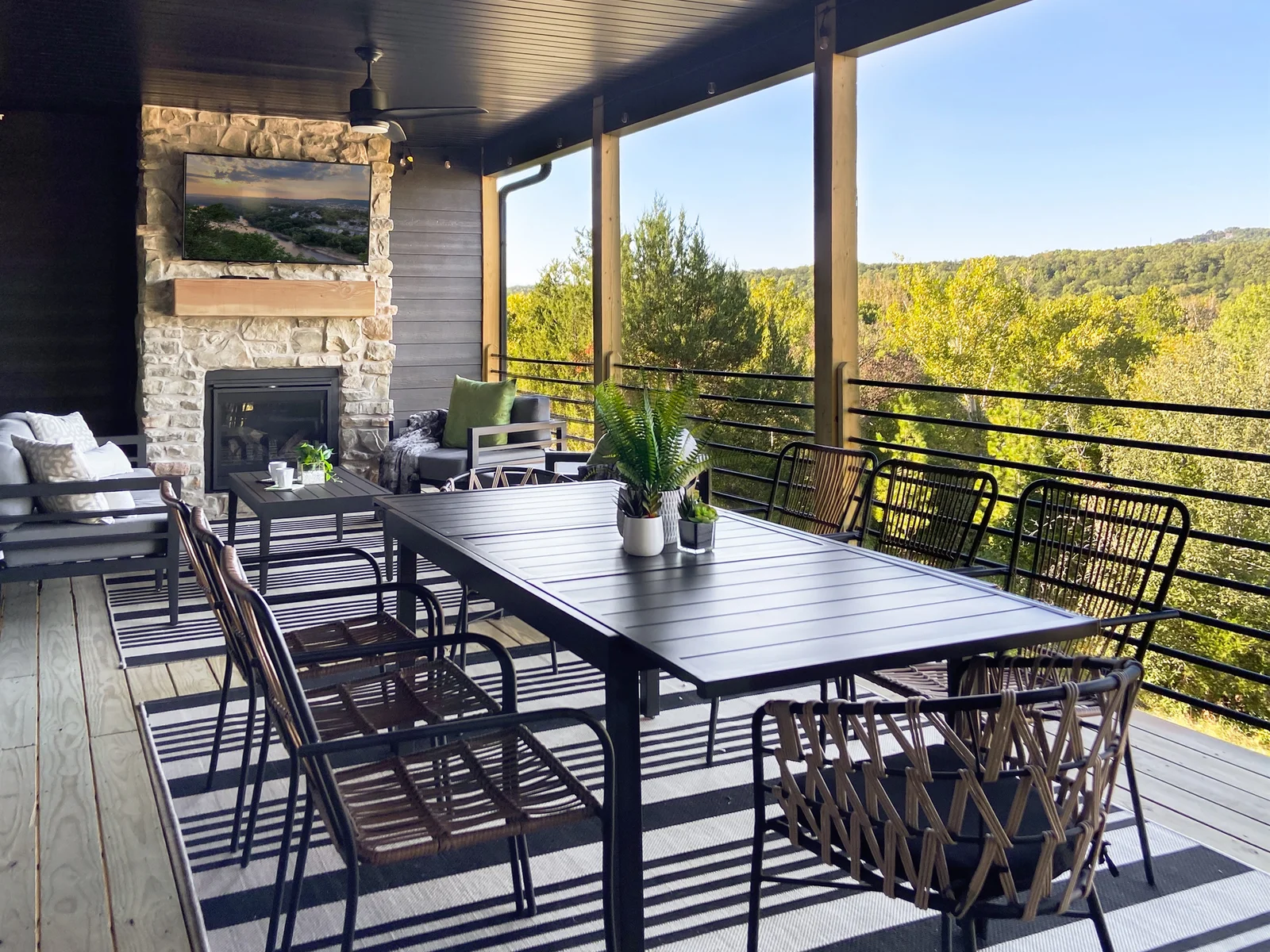 Upper level deck with electric fireplace