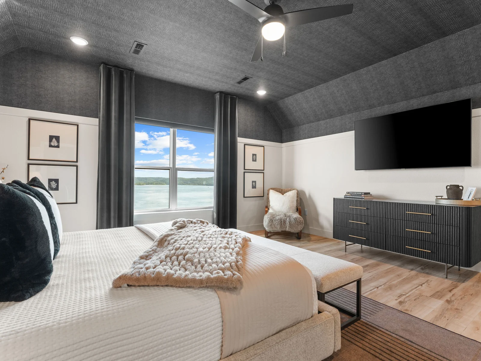Upper level King bedroom #1 with large TV and one of the best views in the house!