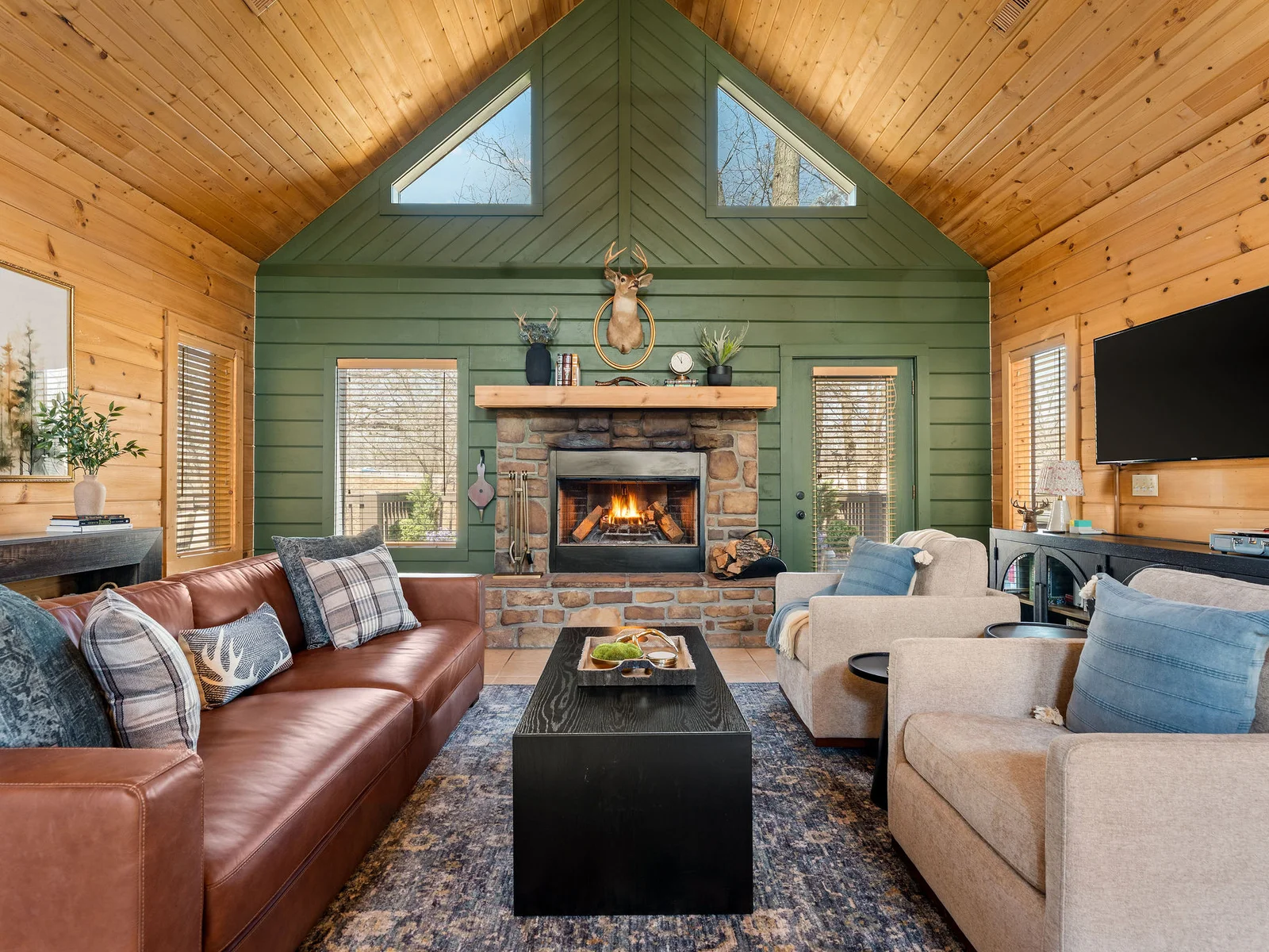Spacious living room ready for game or movie night