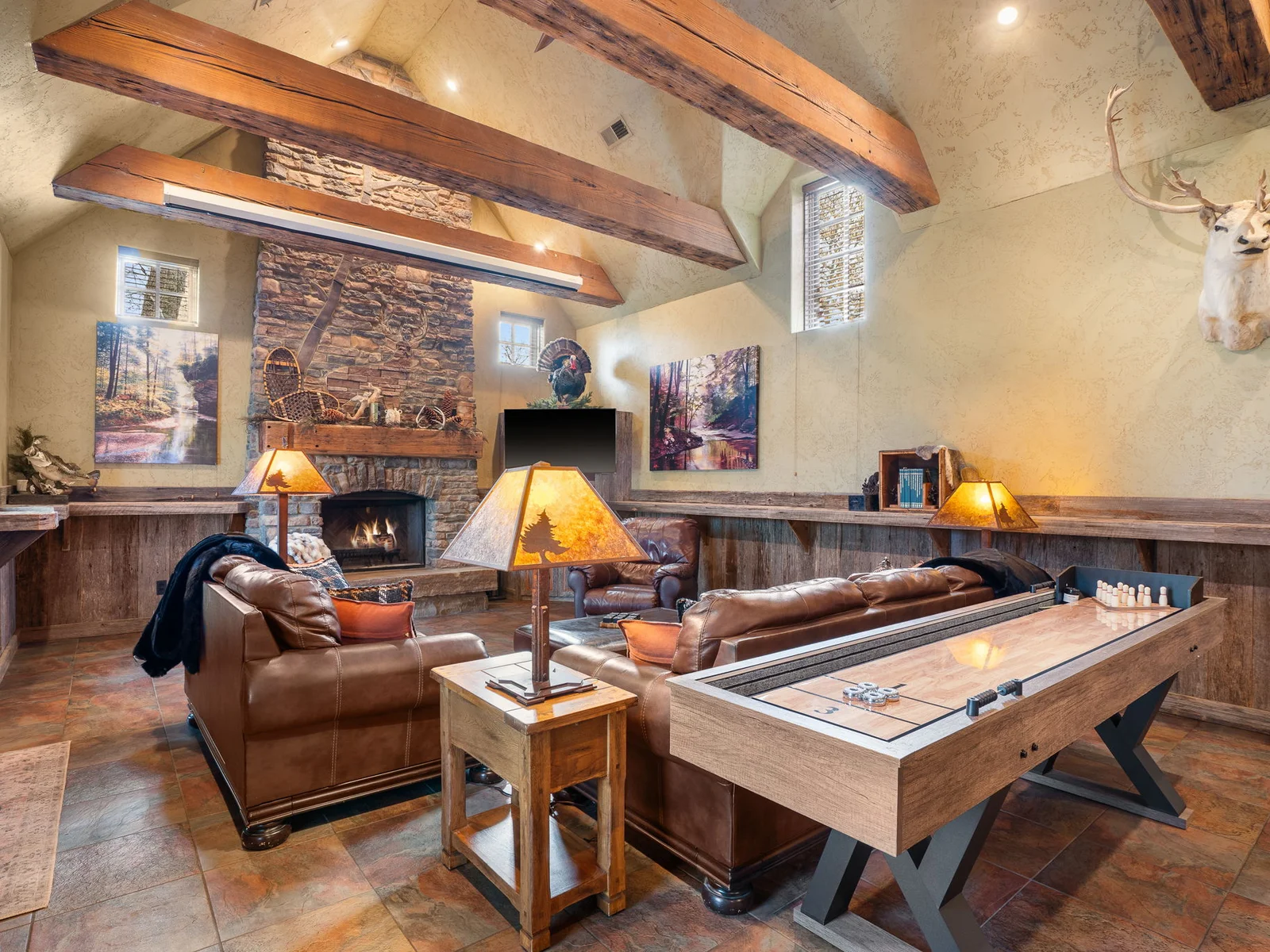Shuffleboard, lots of seating, and great decor