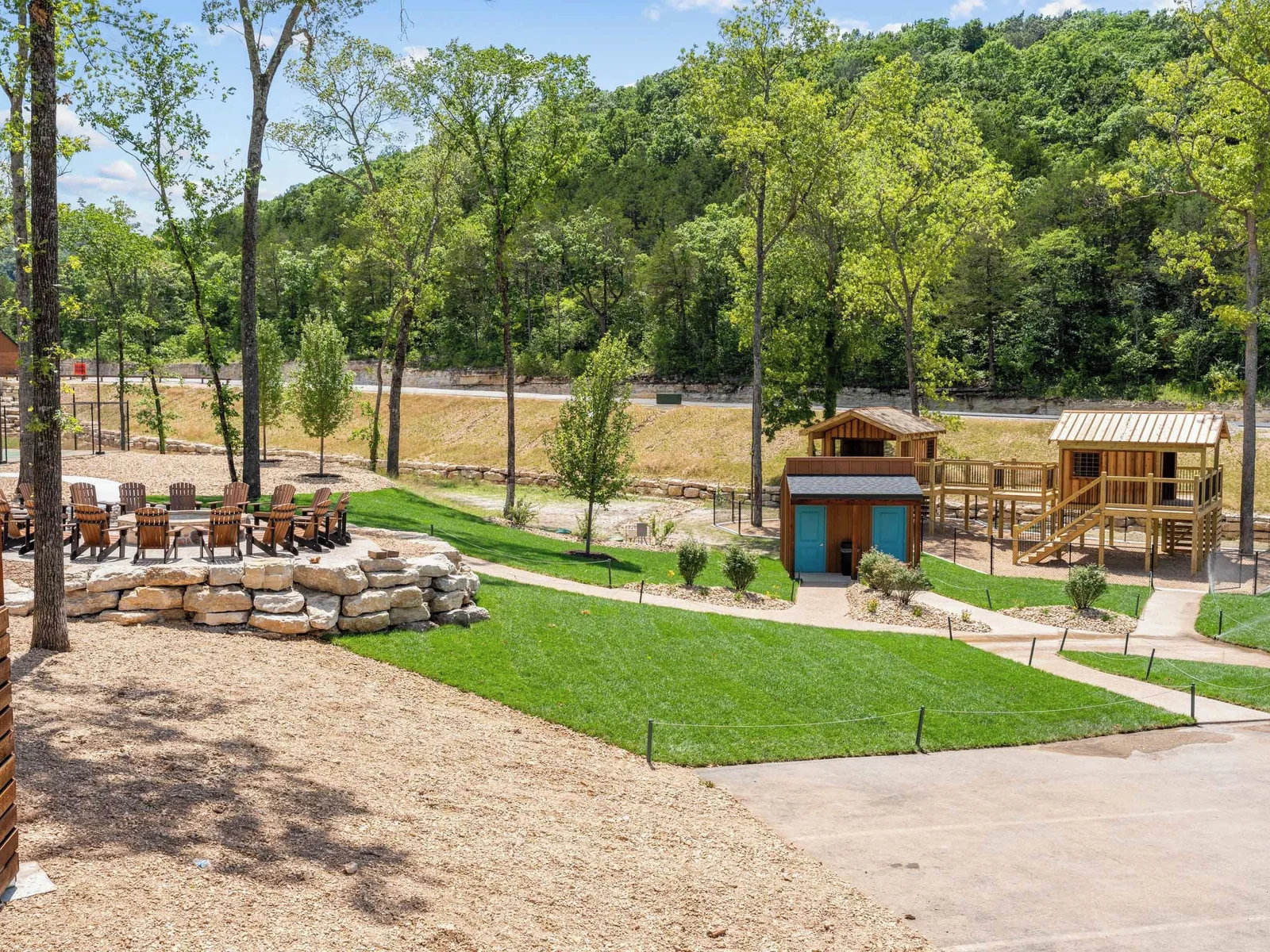 Playground and community firepit.