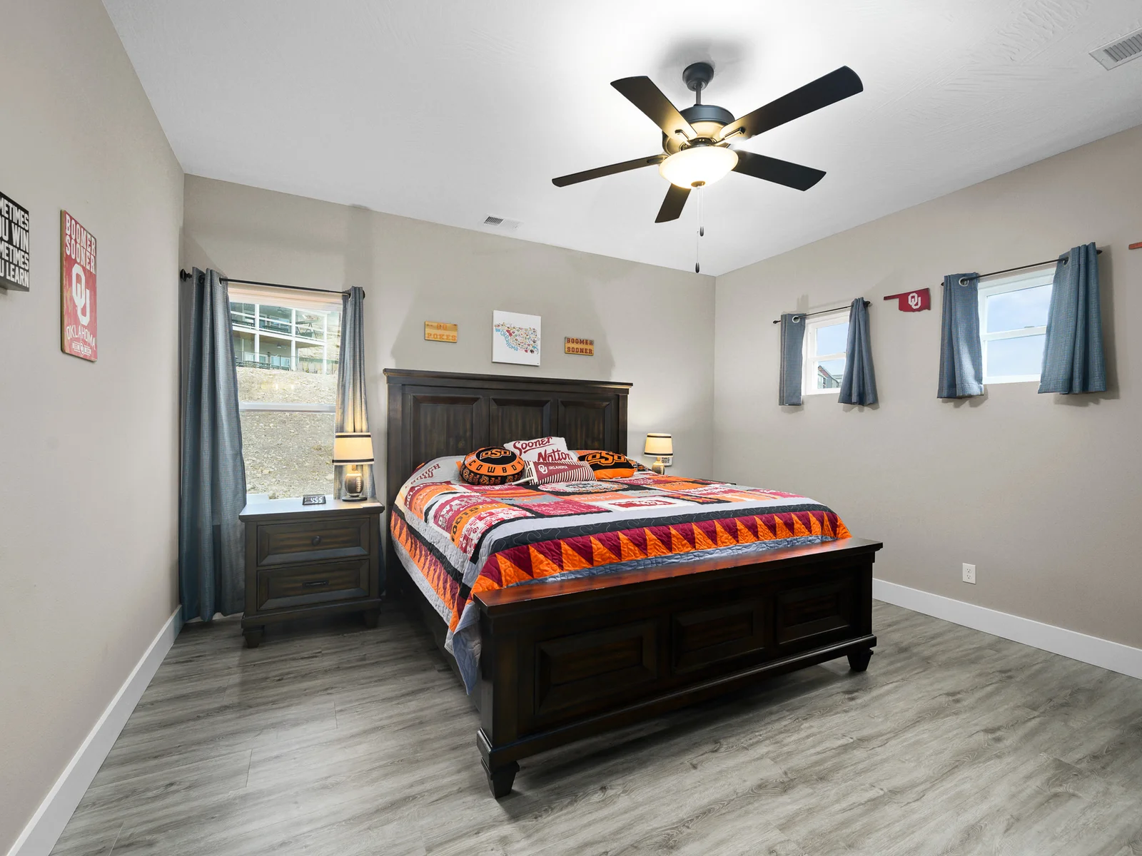 Upper level: Oklahoma room with king bed. Bathroom located in hall.