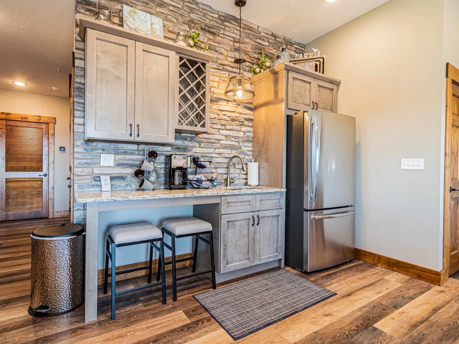 Lower level kitchen with a second fridge!