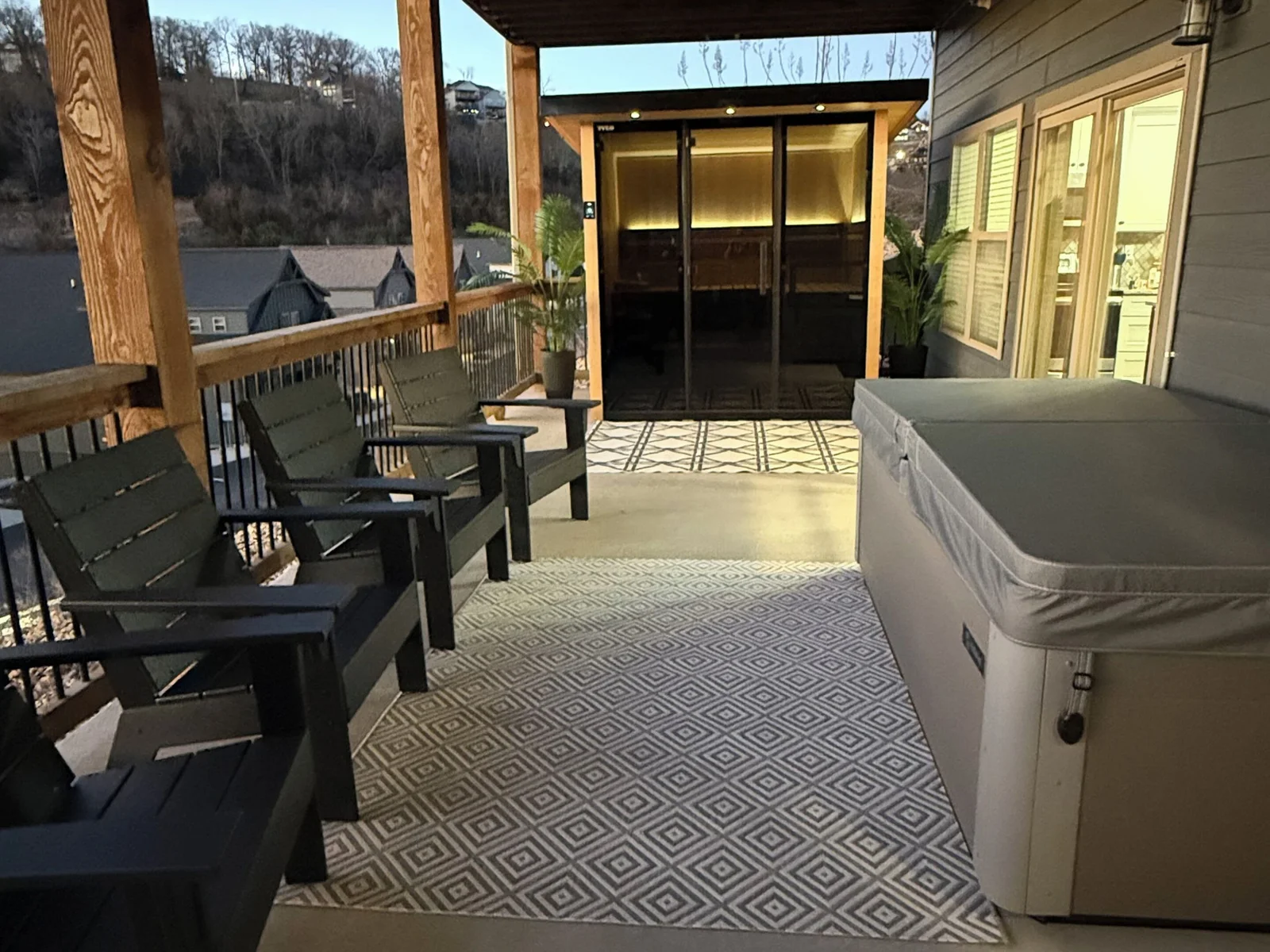 Patio with Swedish Sauna, Cold Plunge, and 7-person Hot Tub