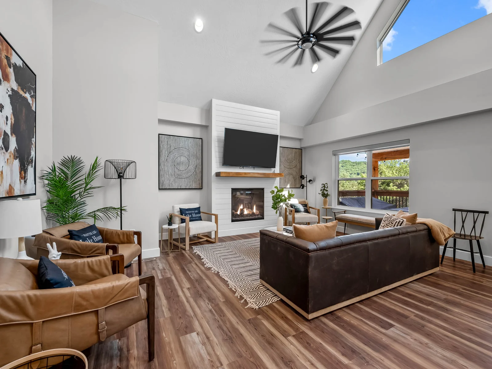 Cozy seating in the living area with gas fireplace