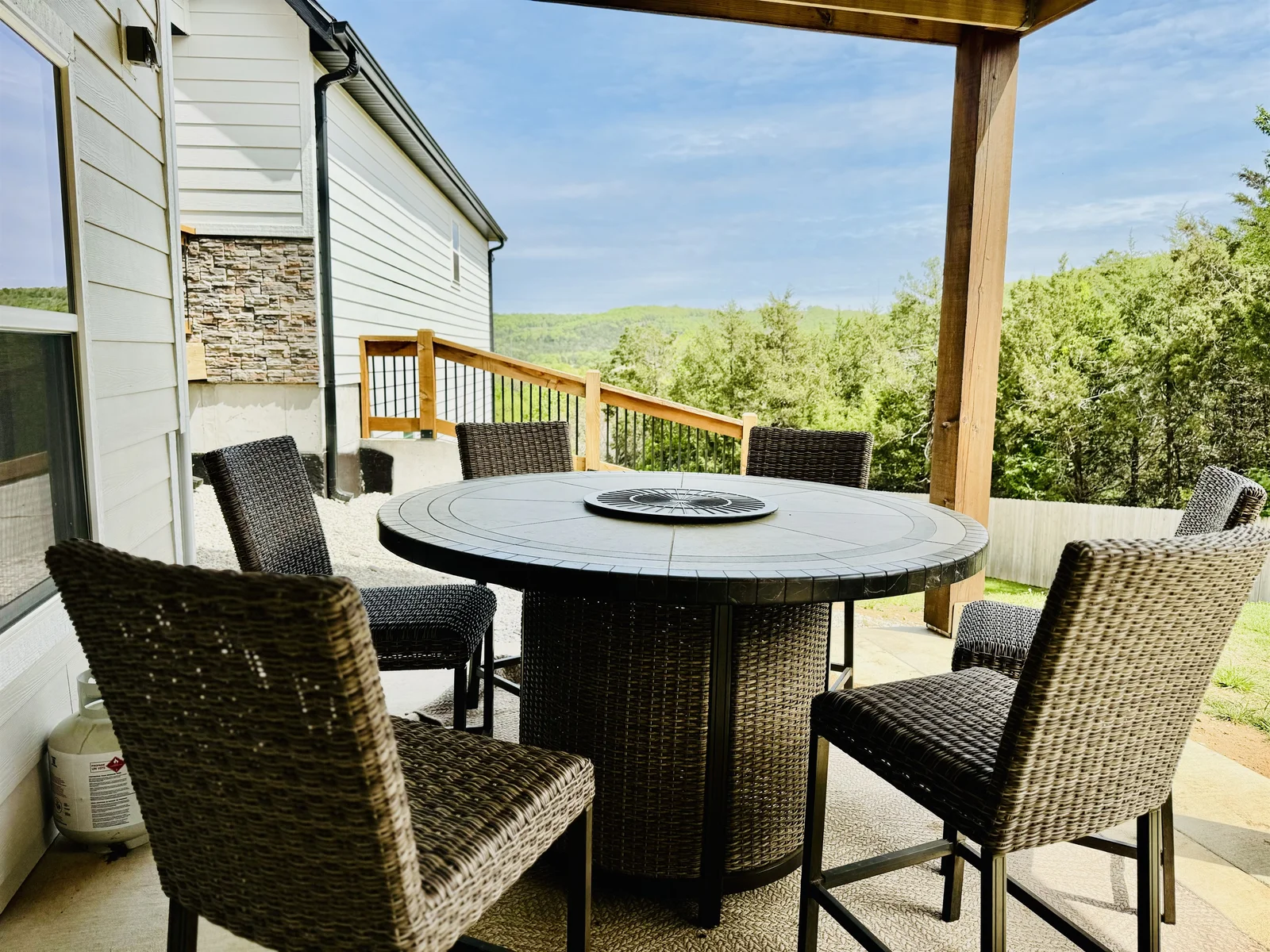 New! Private, seated firepit with amazing views on the lower deck beside your private hot tub!