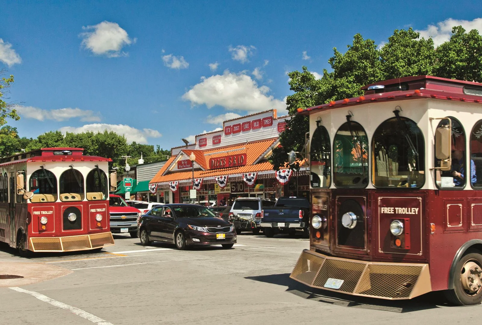 Visit downtown Branson and ride the trolley