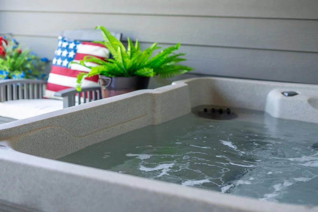 Private Hot Tub on patio with view of the Ozark mountains