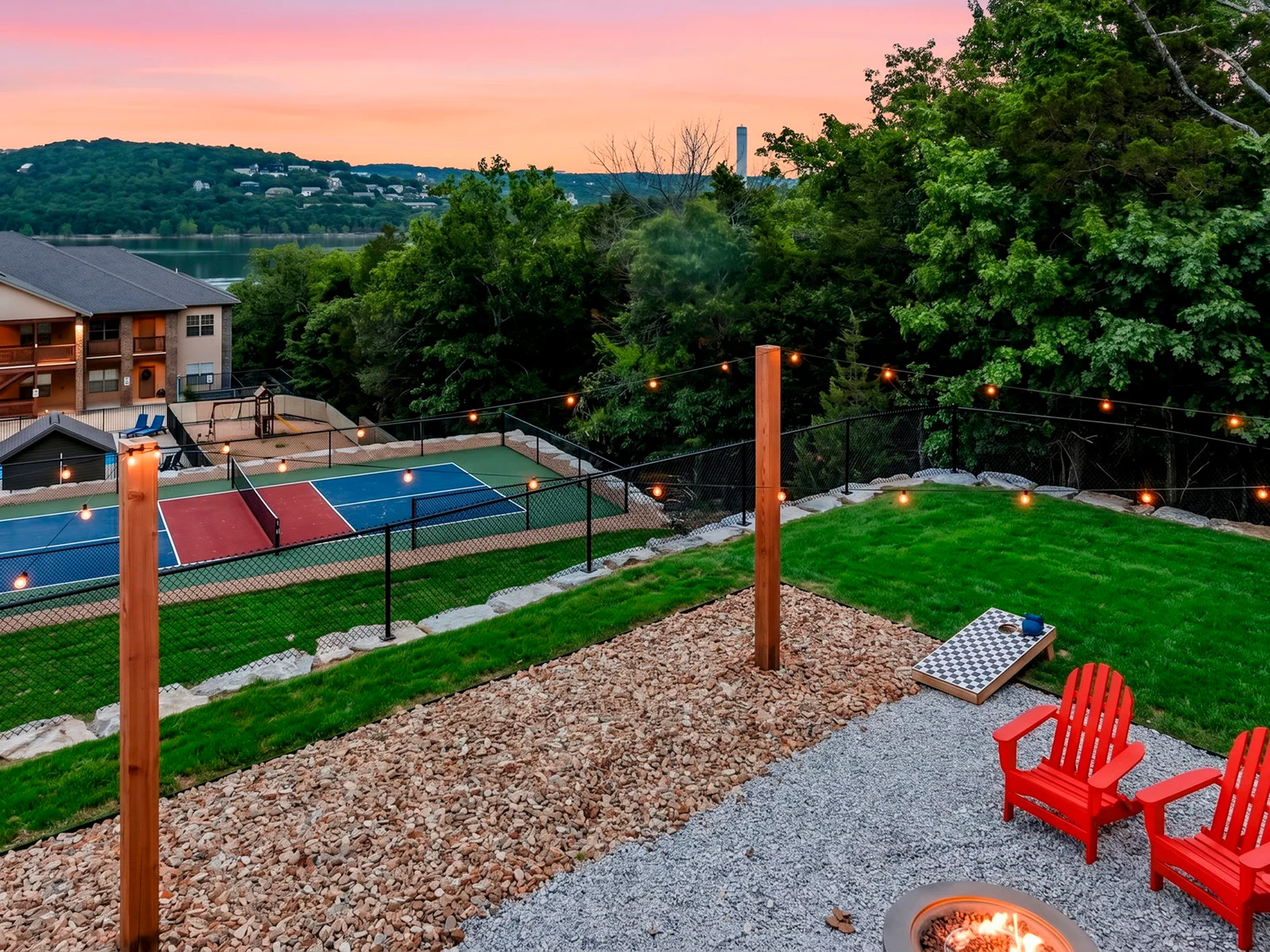 Sit on the back deck while watching the kids play pickleball!