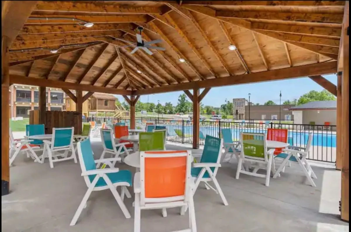 Large pavilion located by outdoor pool. Perfect place to have lunch
