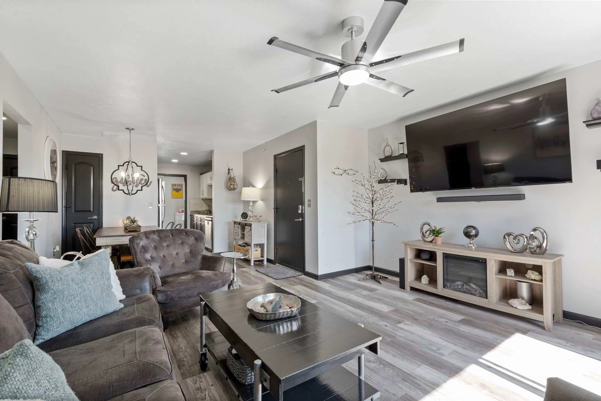 Open living room with smart tvth