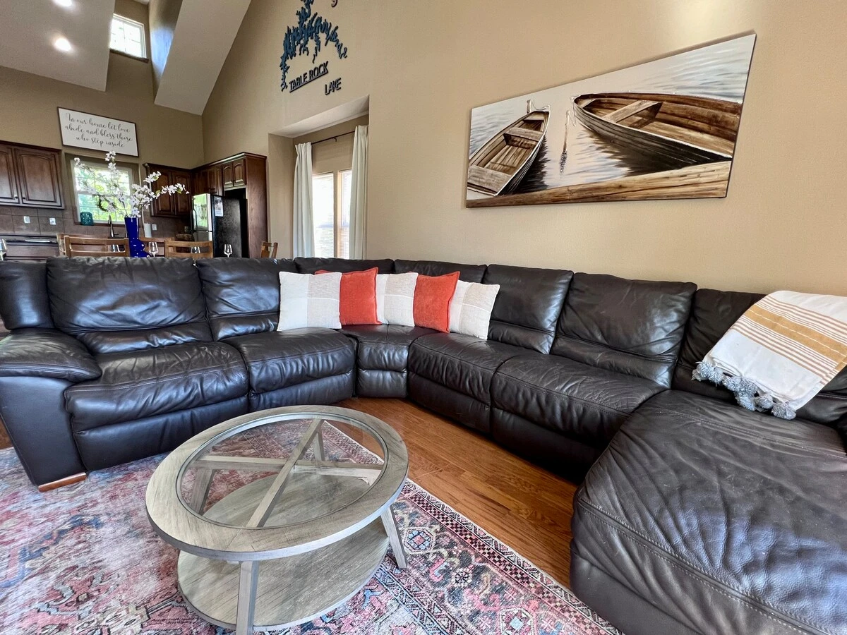 Huge leather sectional-reclining on left side